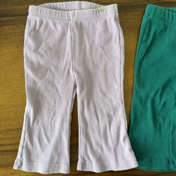 GAP Set of 2 Light Purple and Green Flare Cotton Ribbed Pants Leggings 6-12M - Picture 2 of 5